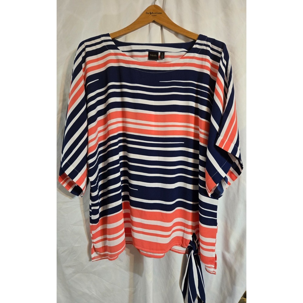 Women's Rafella navy and coral stripped blouse with a tie bottom size 2X